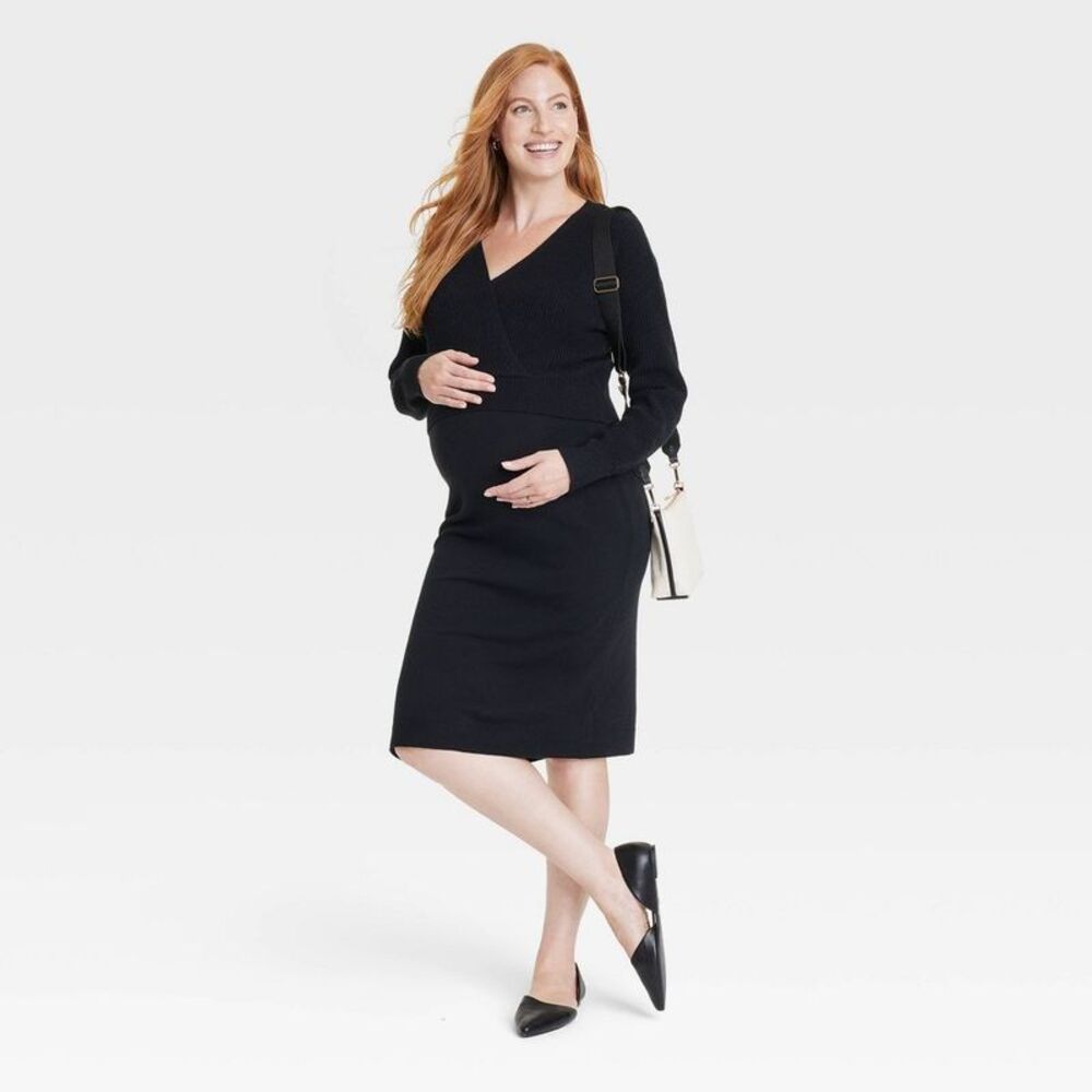 Open Box - Long Sleeve Midi Maternity Sweater Dress - Isabel Black - Picture 3 of 4
